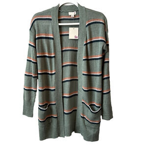 So NWT Women’s S Boho Colorful Green Aspen‎ Stripe Open Front Cardigan Fall